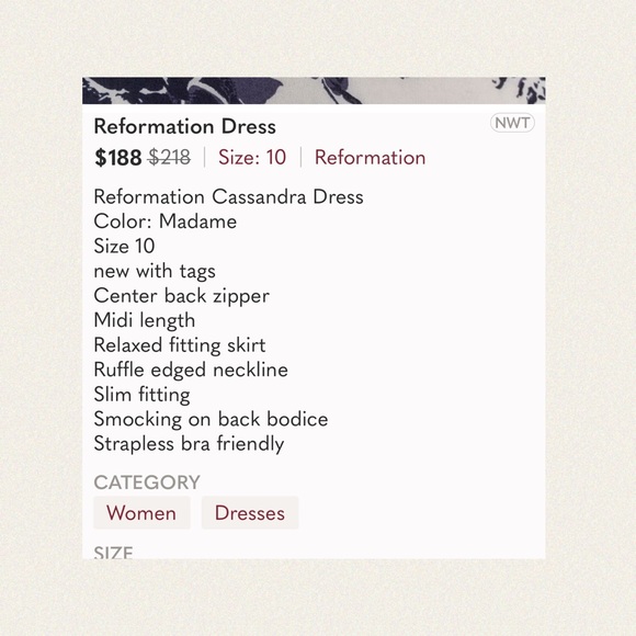 Closet Closes 11/1/22 Reformation Cassandra Dress - Picture 12 of 12